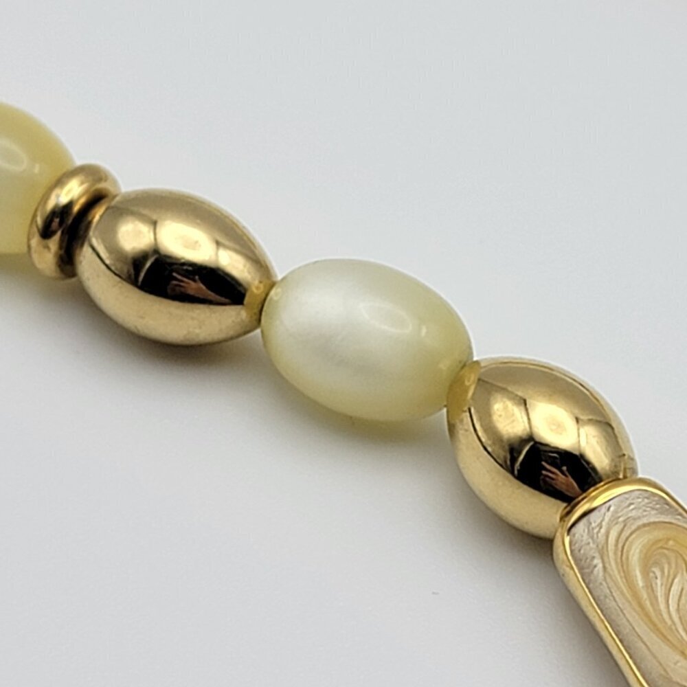 Vintage NAPIER Yellow Moonglow Lucite Beaded Necklace Gold Tone Beige Enamel 25" - Picture 5 of 12
